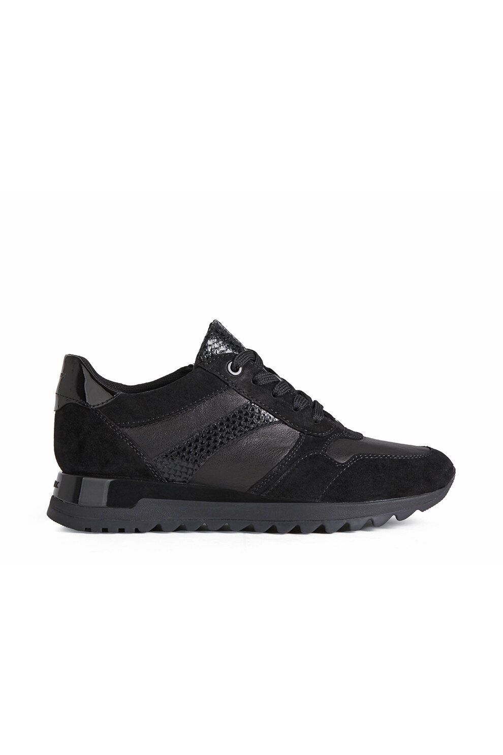 Geox, Pantofi sport de piele intoarsa si piele cu varf rotund, Negru