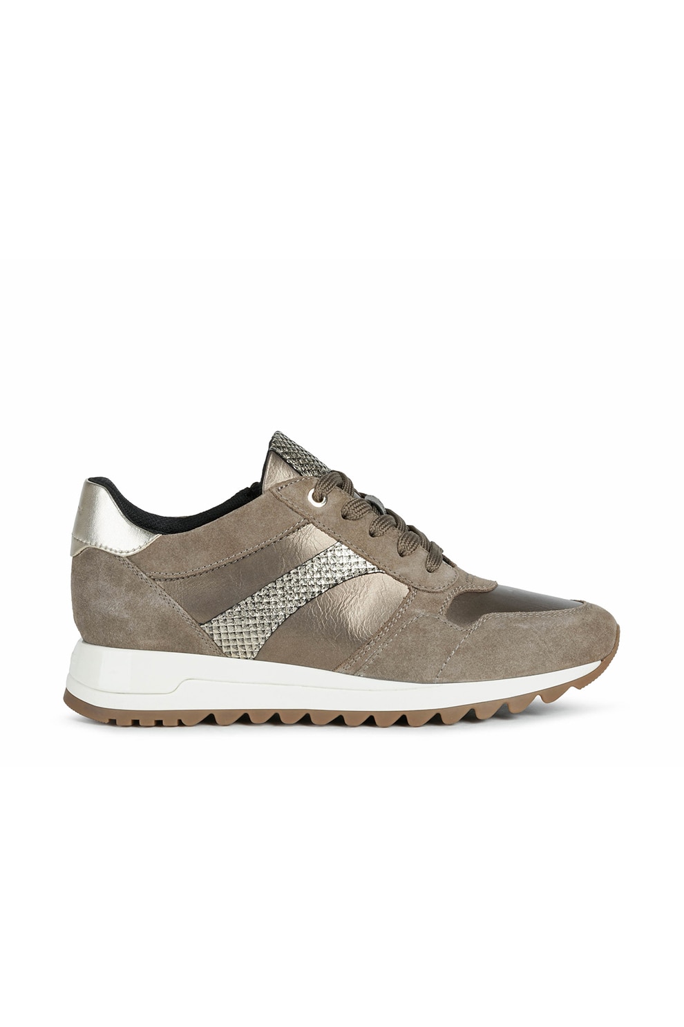 Geox, Pantofi sport cu insertii de piele intoarsa si piele, Bej inchis