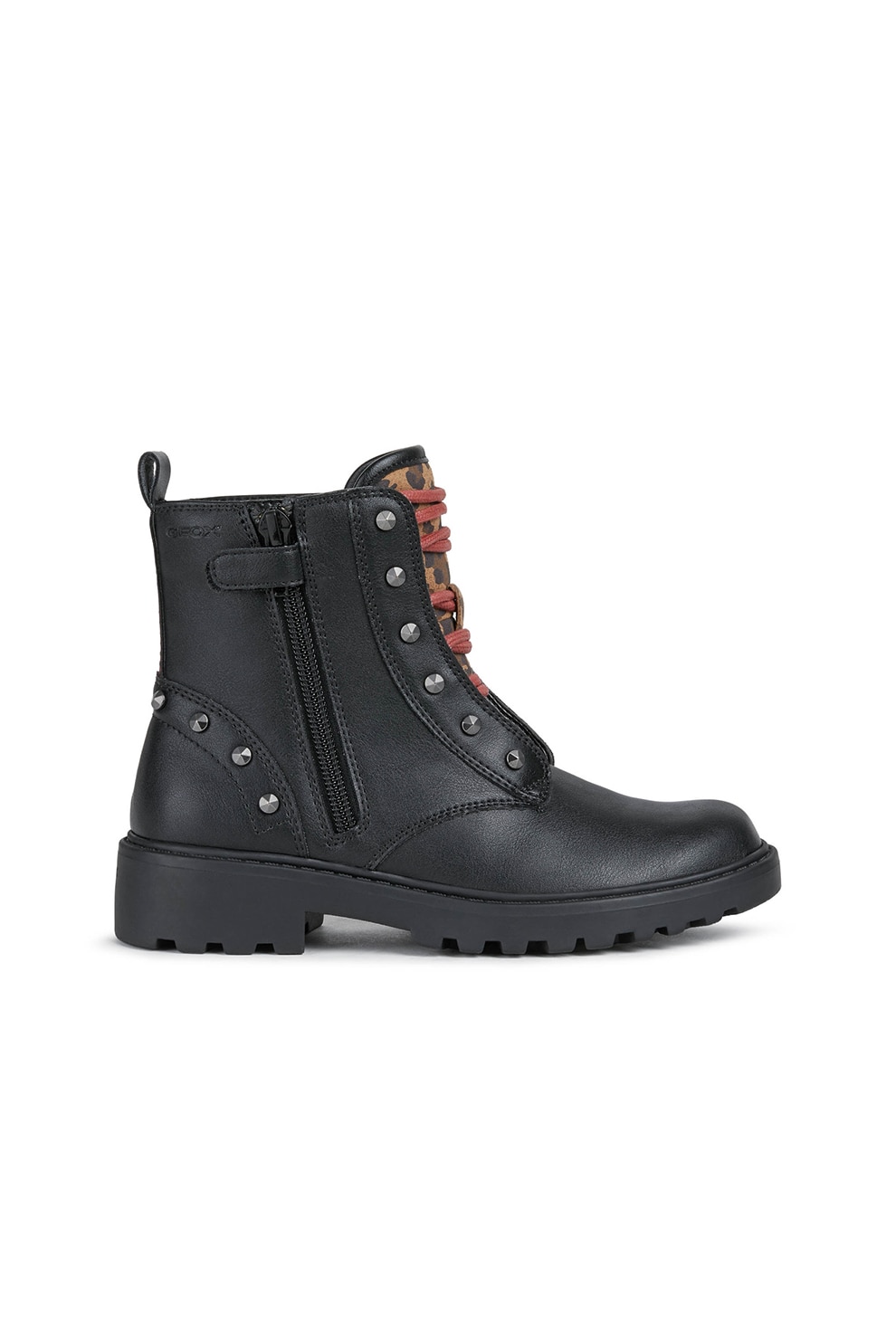 Geox, Bocanci de piele ecologica, Negru/Maro cognac