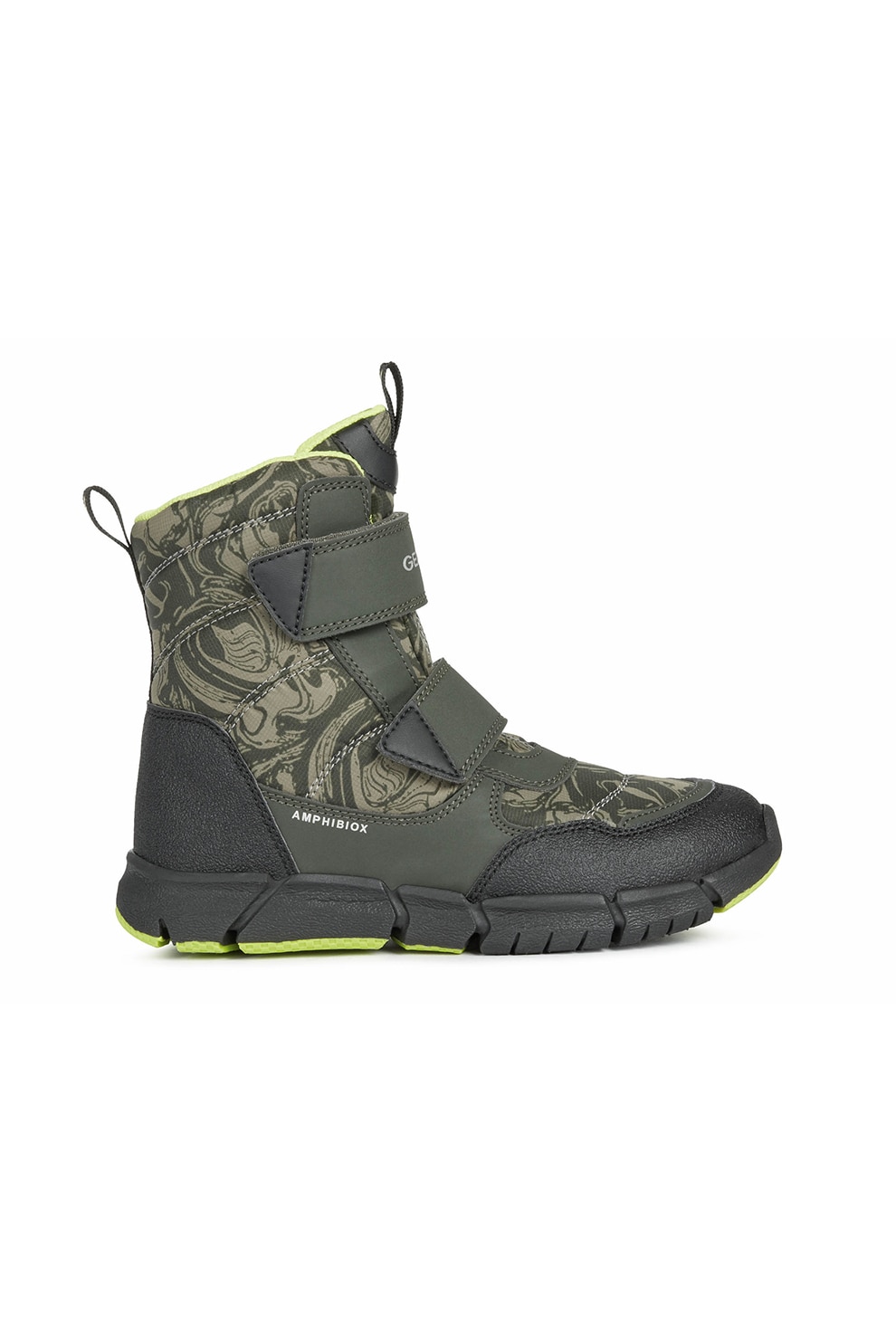 Geox, Ghete de iarna cu velcro, Gri/Verde lime