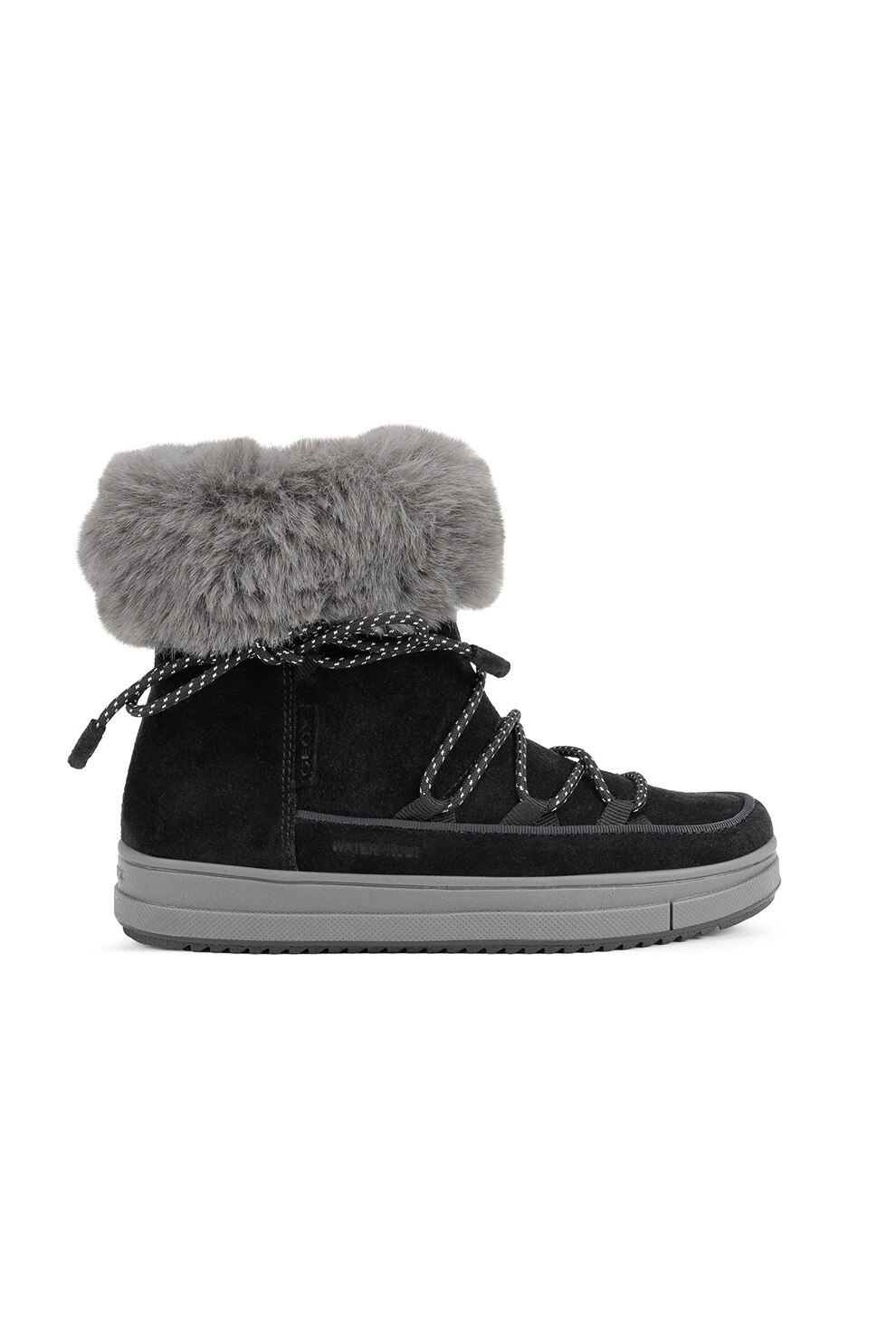 Geox, Ghete impermeabile de piele intoarsa cu garnituri de blana sintetica Rebecca, Negru