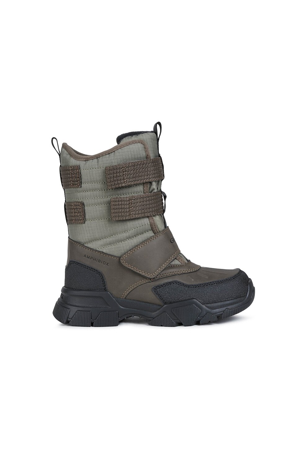 Geox, Cizme mid-calf cu garnituri de piele ecologica, Verde militar/Gri