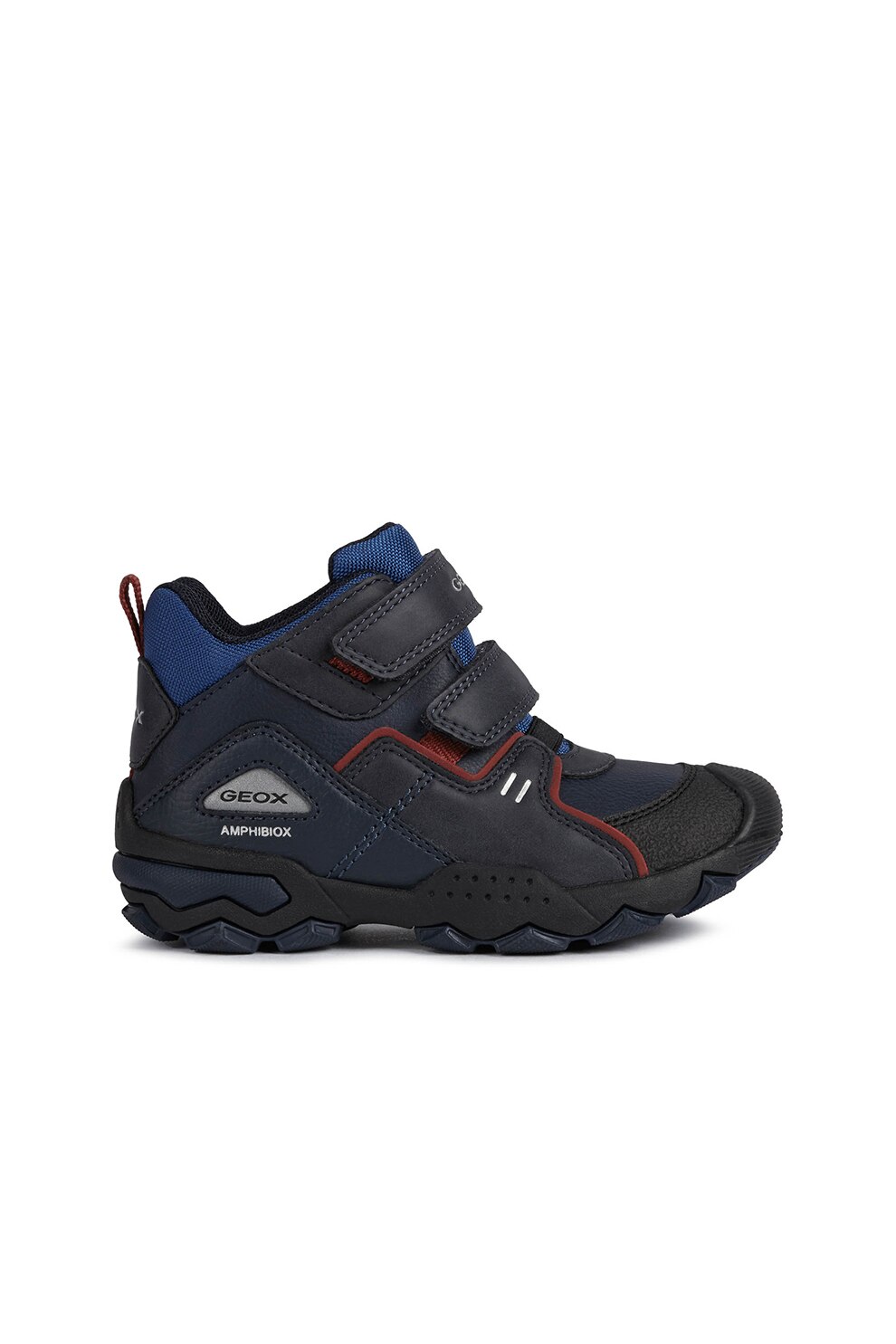 Geox, Pantofi sport mid-high de piele ecologica si material textil Buler, Bleumarin/Rosu inchis