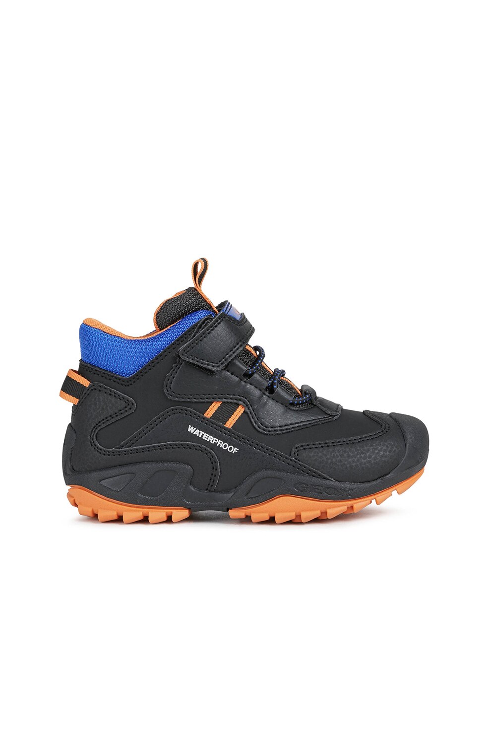 Geox, Pantofi sport mid-high impermeabili cu talpa cu striatii, Negru/Oranj, 24 EU
