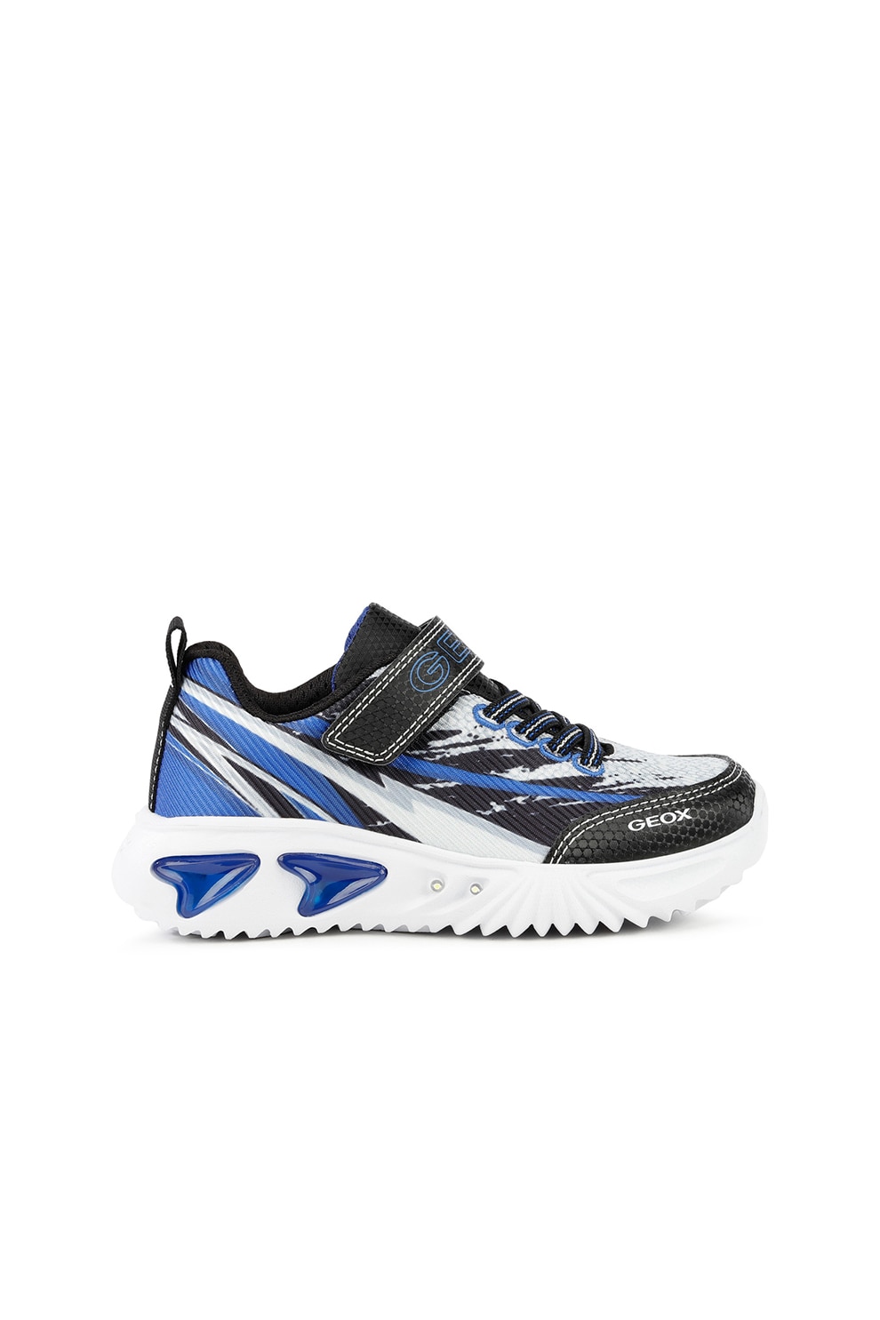 Geox, Pantofi sport masivi cu model colorblock si velcro, Albastru royal/Alb