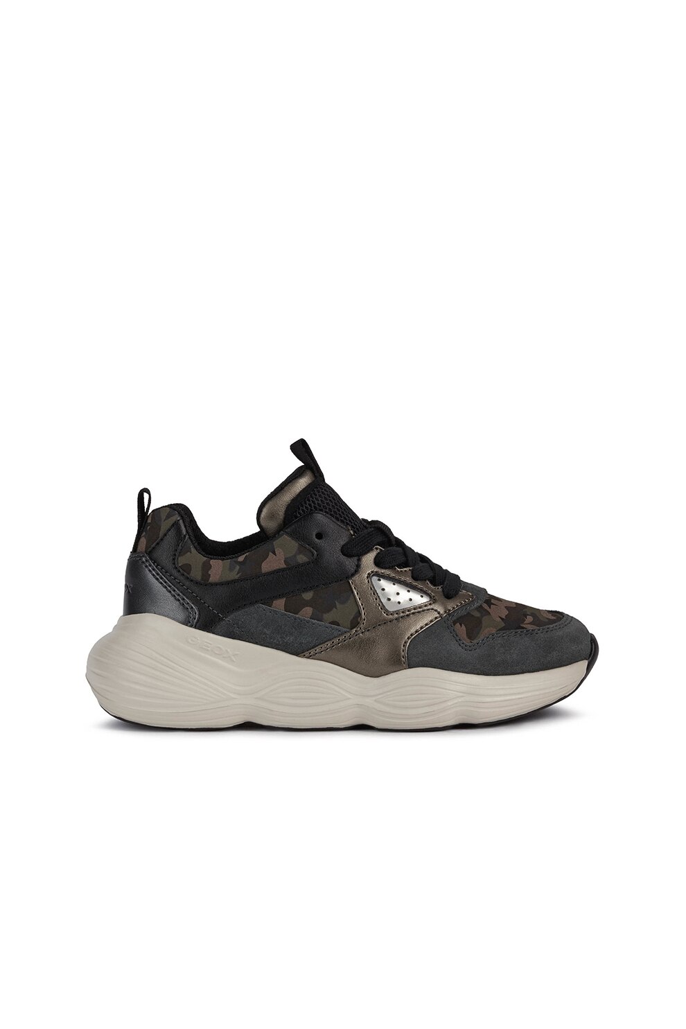 Geox, Pantofi sport cu model si garnituri de piele intoarsa Bubblex, gri inchis, maro, verde militar