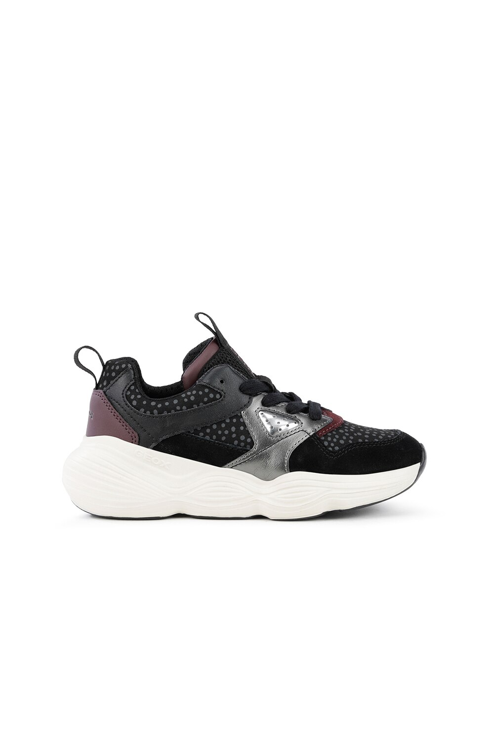 Geox, Pantofi sport cu model si garnituri de piele intoarsa Bubblex, negru, violet tyrian, argintiu