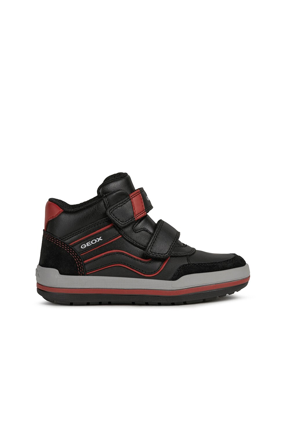 Geox, Pantofi sport mid-high de piele si piele ecologica cu detalii contrastante Charz, Negru/Rosu