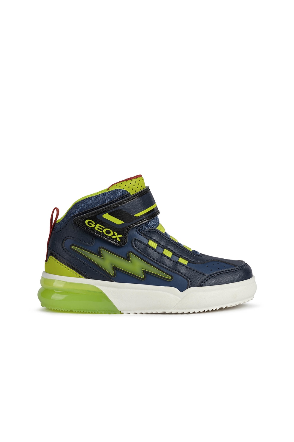 Geox, Pantofi sport mid-high cu LED-uri, Bleumarin/Verde lime, 24 EU