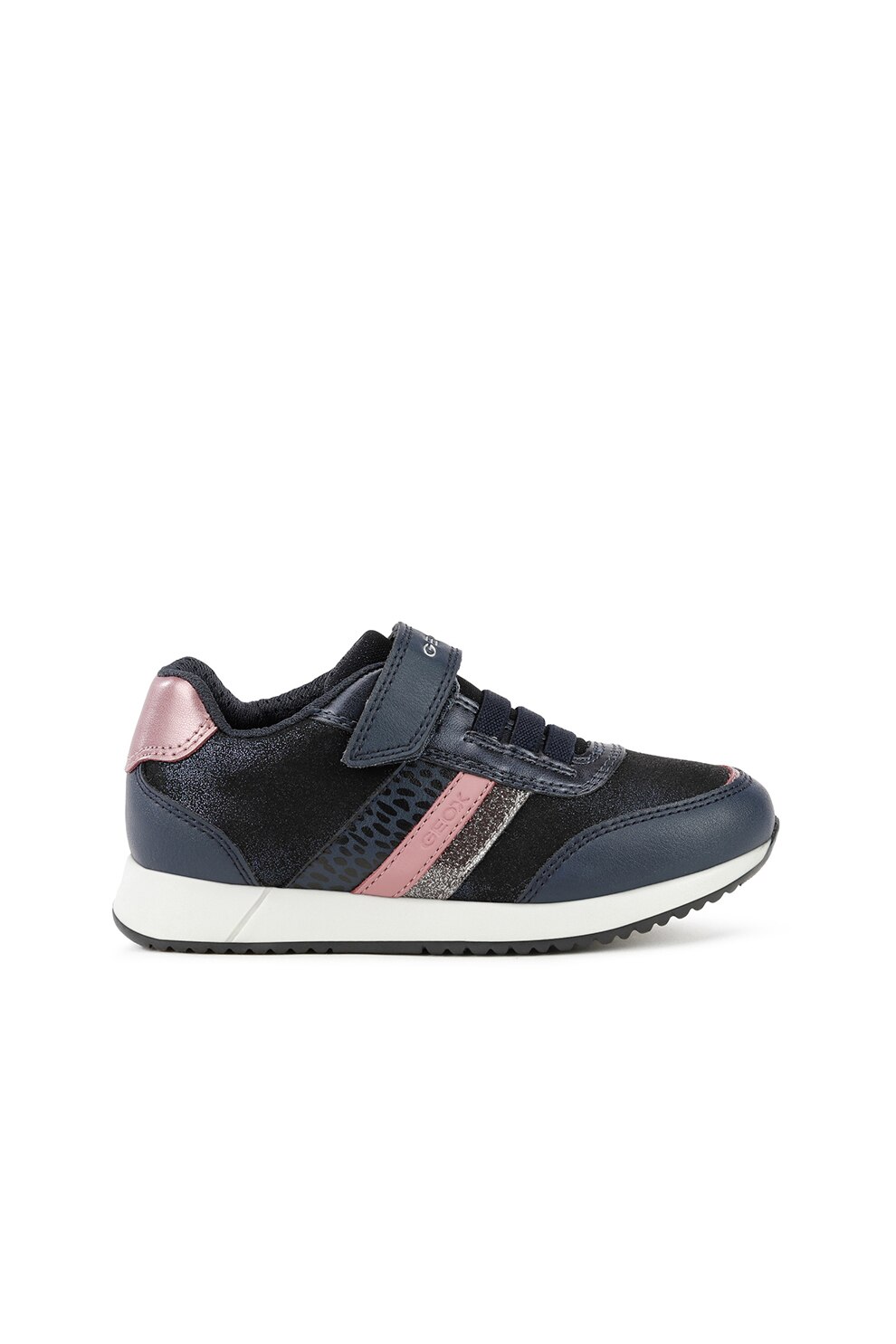 Geox, Pantofi sport de piele ecologica Jensea, Bleumarin/Roz