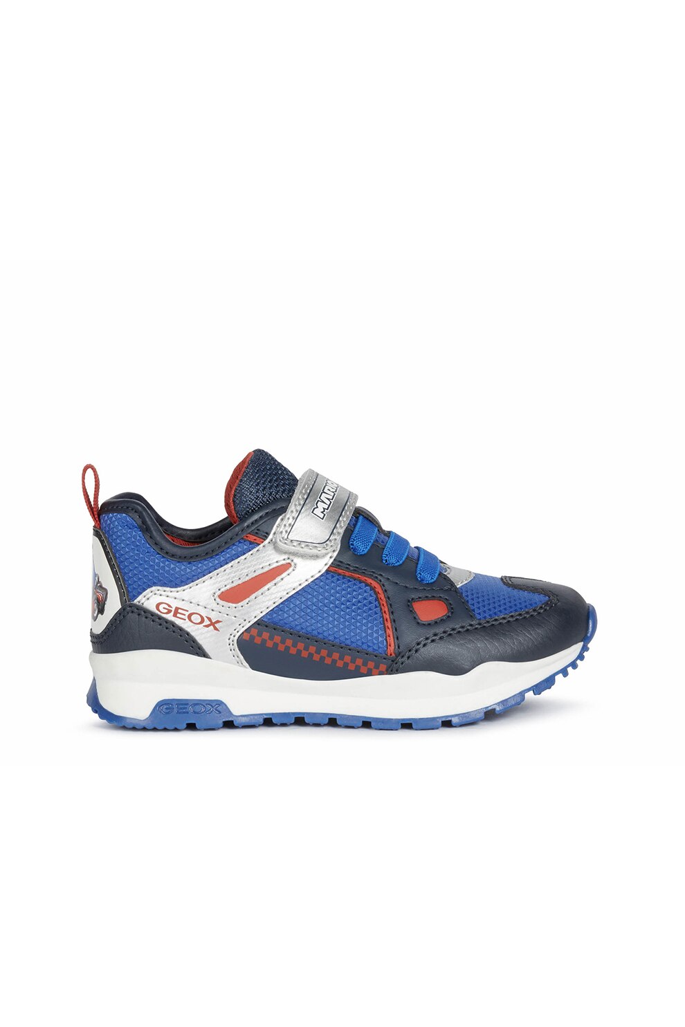 Geox, Pantofi sport cu velcro si imprimeu grafic, bleumarin, albastru royal, rosu caramiziu