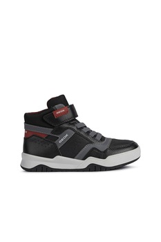 Geox, Pantofi sport de piele ecologica Perth, Negru/Rosu inchis/Gri, 33 EU Geox, Pantofi sport de piele ecologica Perth, Negru/Rosu inchis/Gri, 33 EU