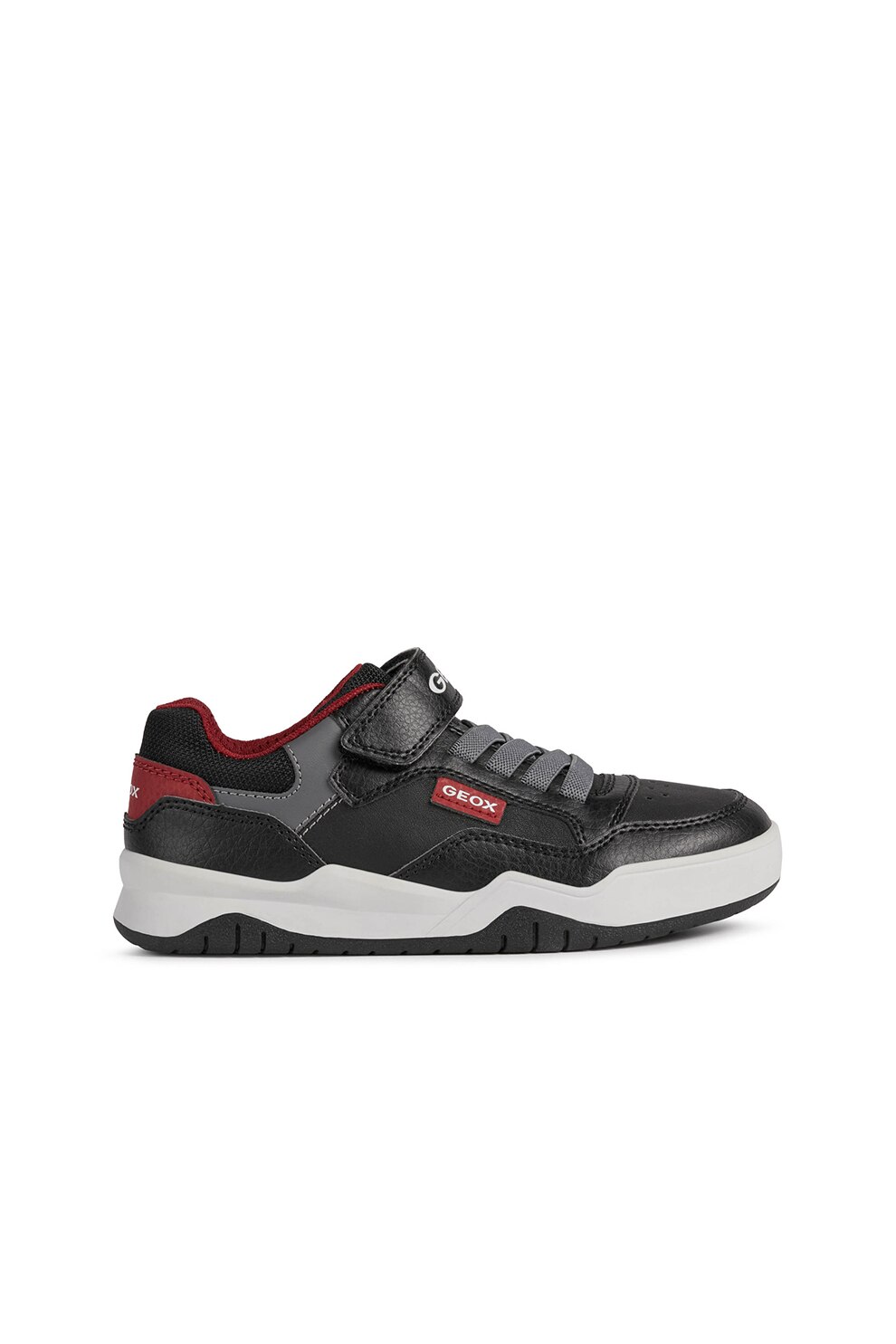 Geox, Pantofi sport low-top de piele ecologica Perth, Negru/Gri/Rosu