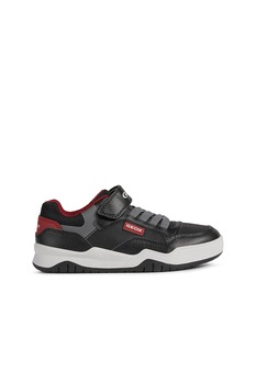 Geox, Pantofi sport low-top de piele ecologica Perth, Negru/Gri/Rosu Geox, Pantofi sport low-top de piele ecologica Perth, Negru/Gri/Rosu