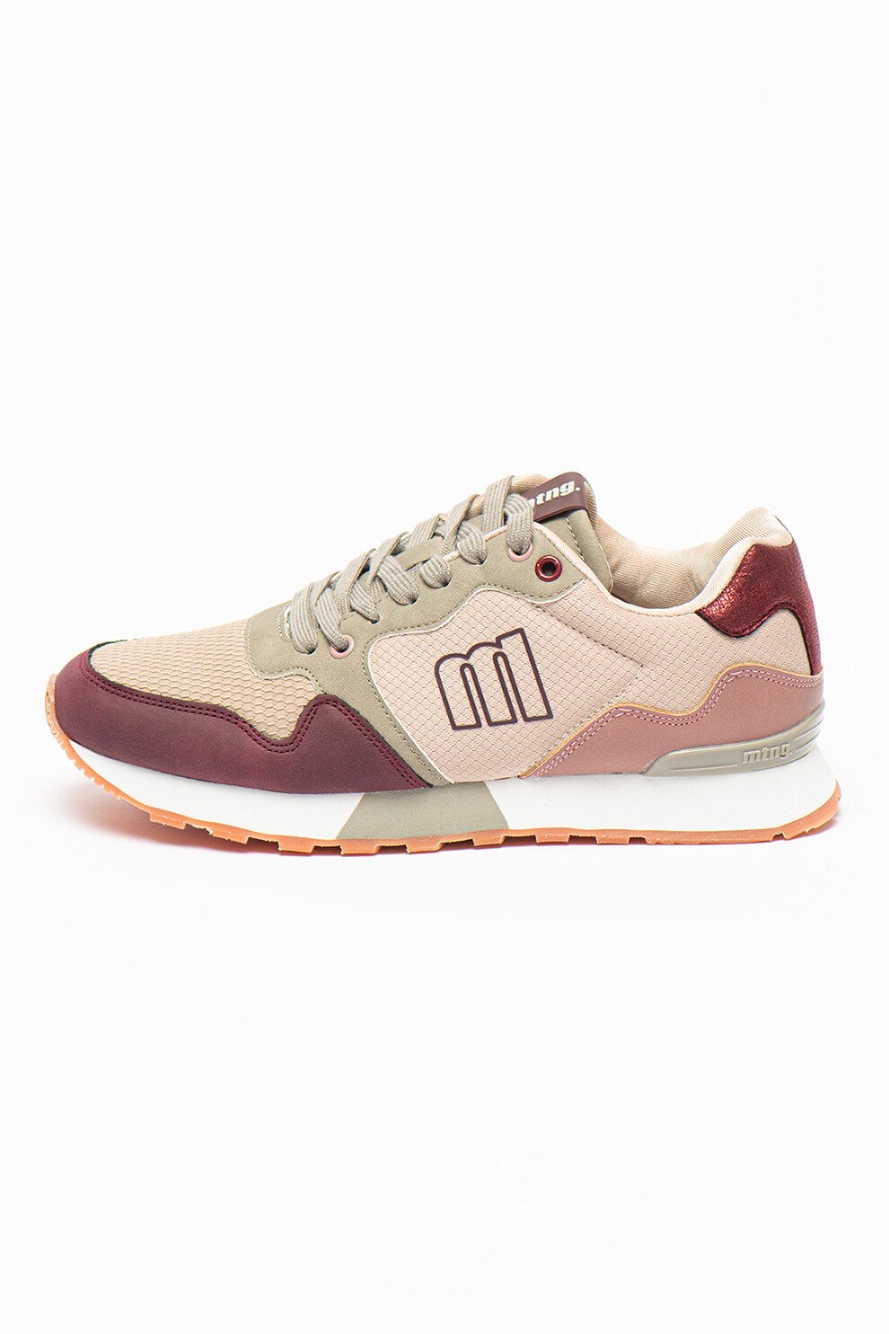 MTNG, Pantofi sport cu insertii de plasa, Maro camel/Rosu Bordeaux