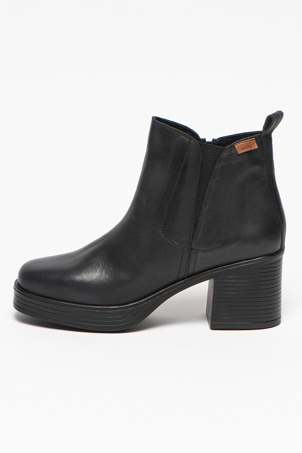 MTNG, Botine de piele cu toc masiv, Negru