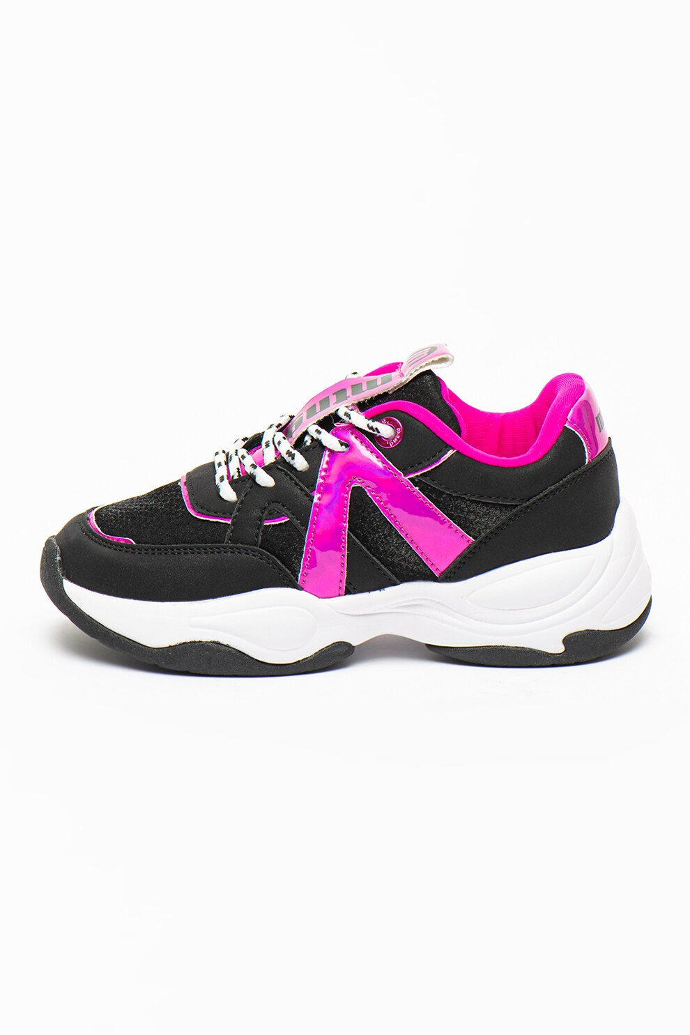 MTNG, Pantofi sport cu talpa wedge si insertii din piele ecologica, Fucsia