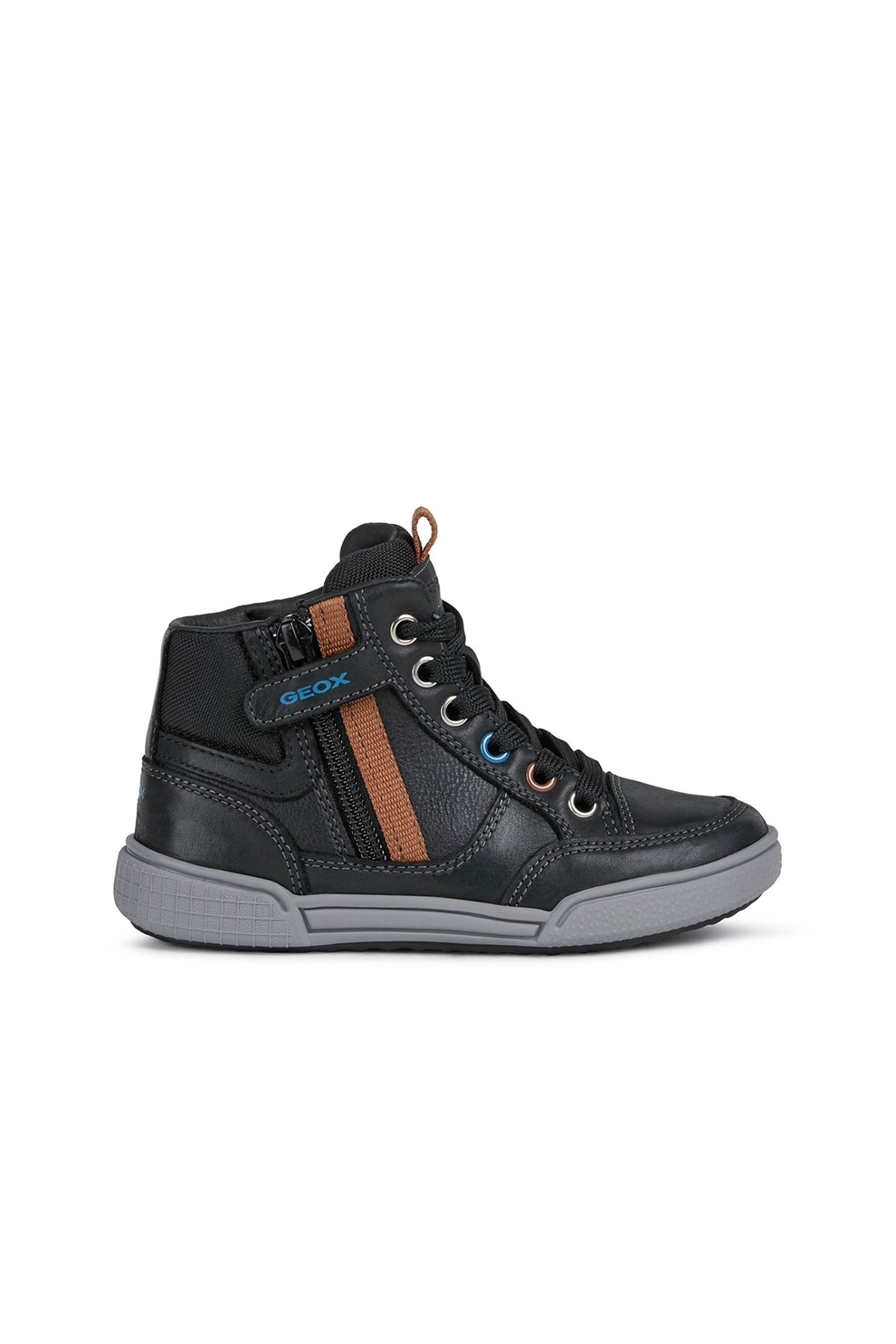 Geox, Ghete cu garnituri de piele, Negru/Maro caramel