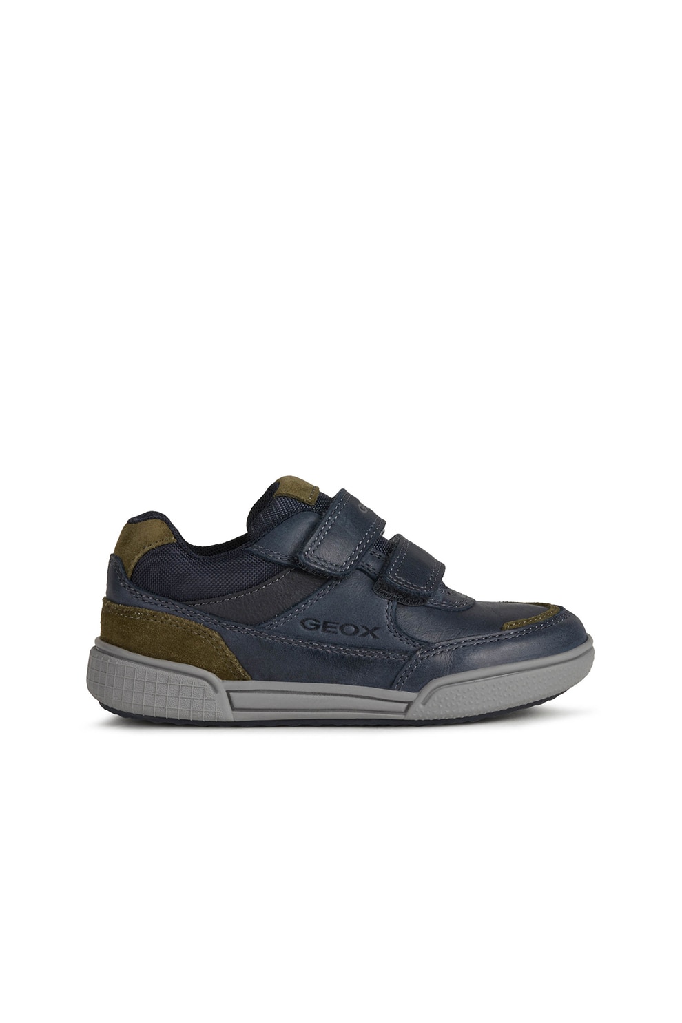 Geox, Pantofi sport cu velcro si garnituri de piele intoarsa Poseido, Bleumarin/Verde militar
