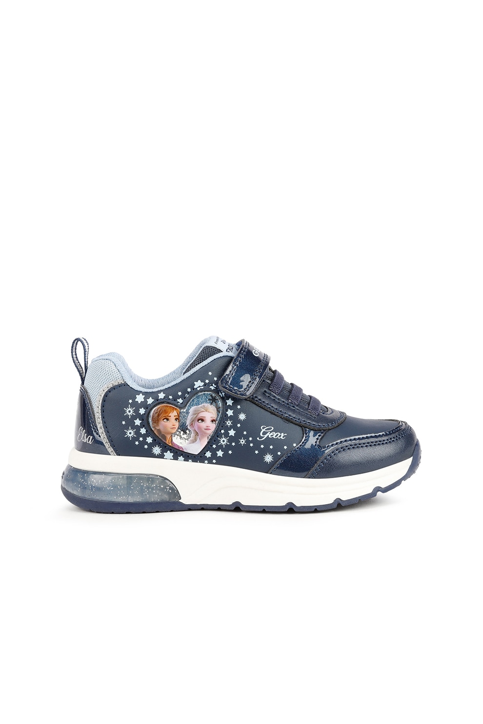Geox, Pantofi sport cu LED-uri si aplicatie Frozen Spaceclub, Bleumarin