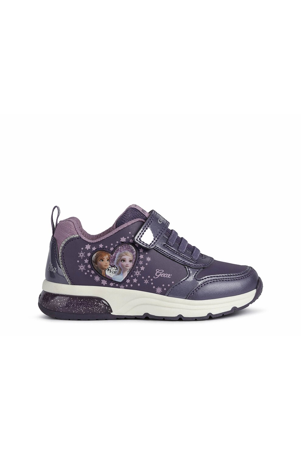 Geox, Pantofi sport de piele ecologica cu insertii din material textil, Violet prafuit