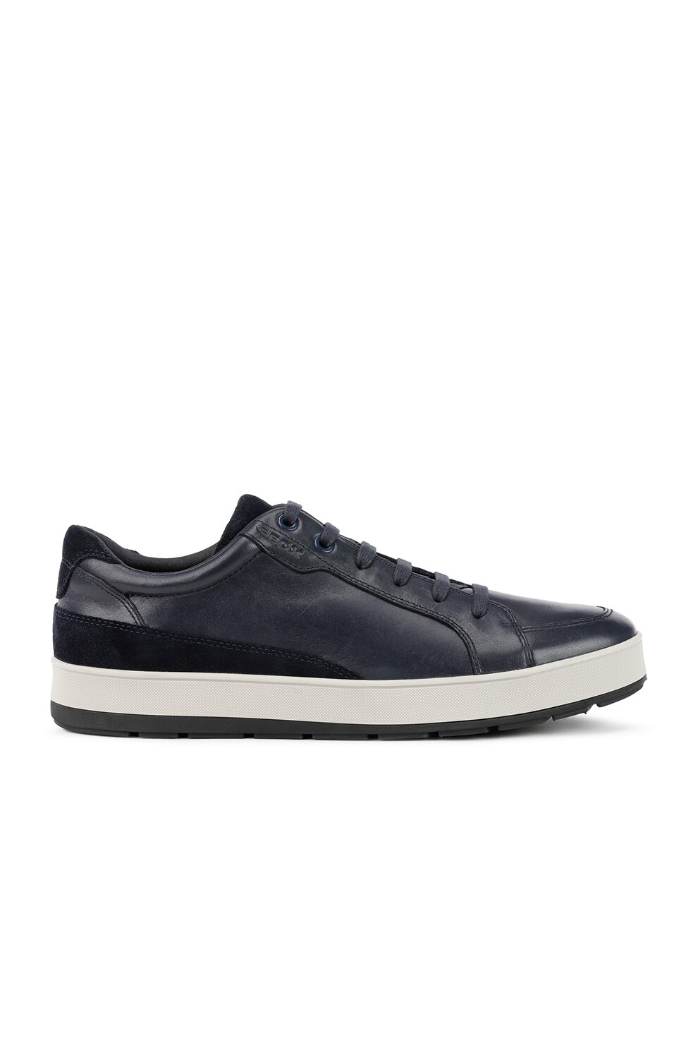 Geox, Pantofi sport de piele cu insertii de piele intoarsa, Bleumarin