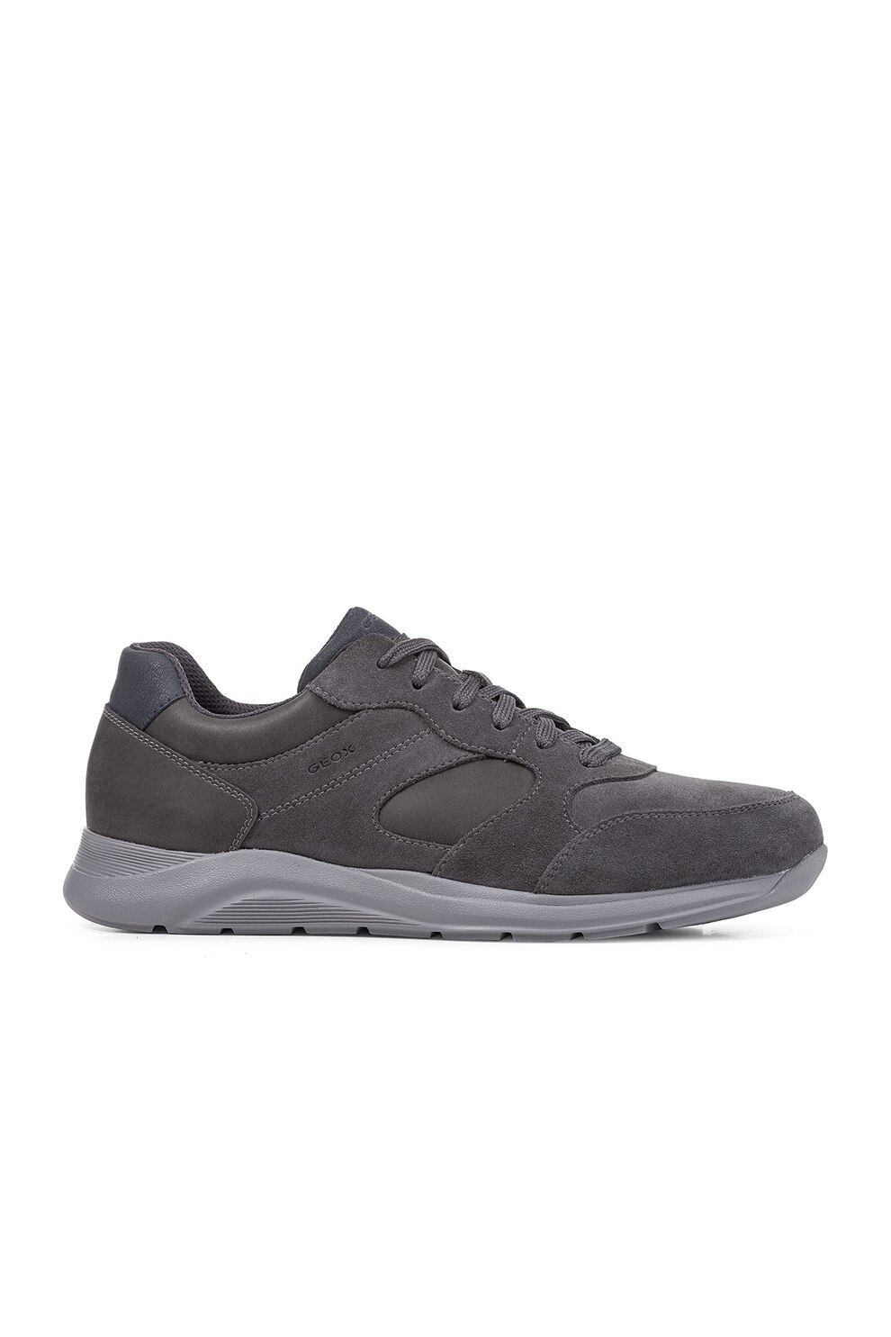 Geox, Pantofi sport cu insertii de piele intoarsa Damiano, Gri inchis
