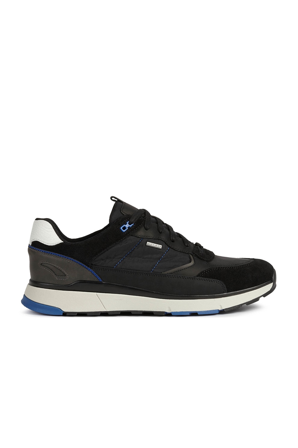 Geox, Pantofi sport cu insertii de piele intoarsa si piele, Negru