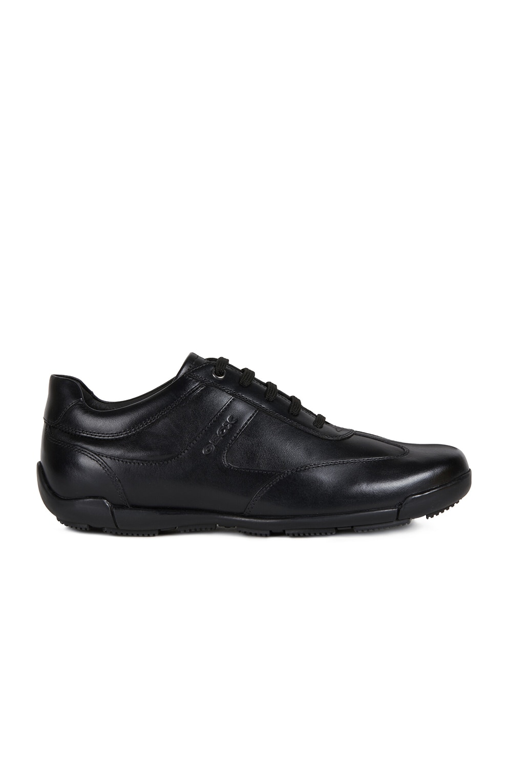 Geox, Pantofi sport de piele cu insertii de piele ecologica, Negru