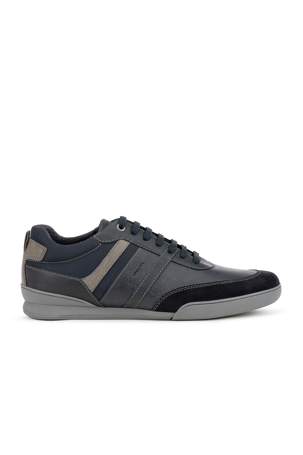 Geox, Pantofi sport cu insertii de piele ecologica, Bleumarin/Negru
