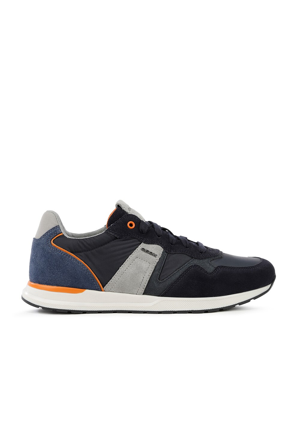 Geox, Pantofi sport cu insertii de piele intoarsa si piele, Bleumarin inchis