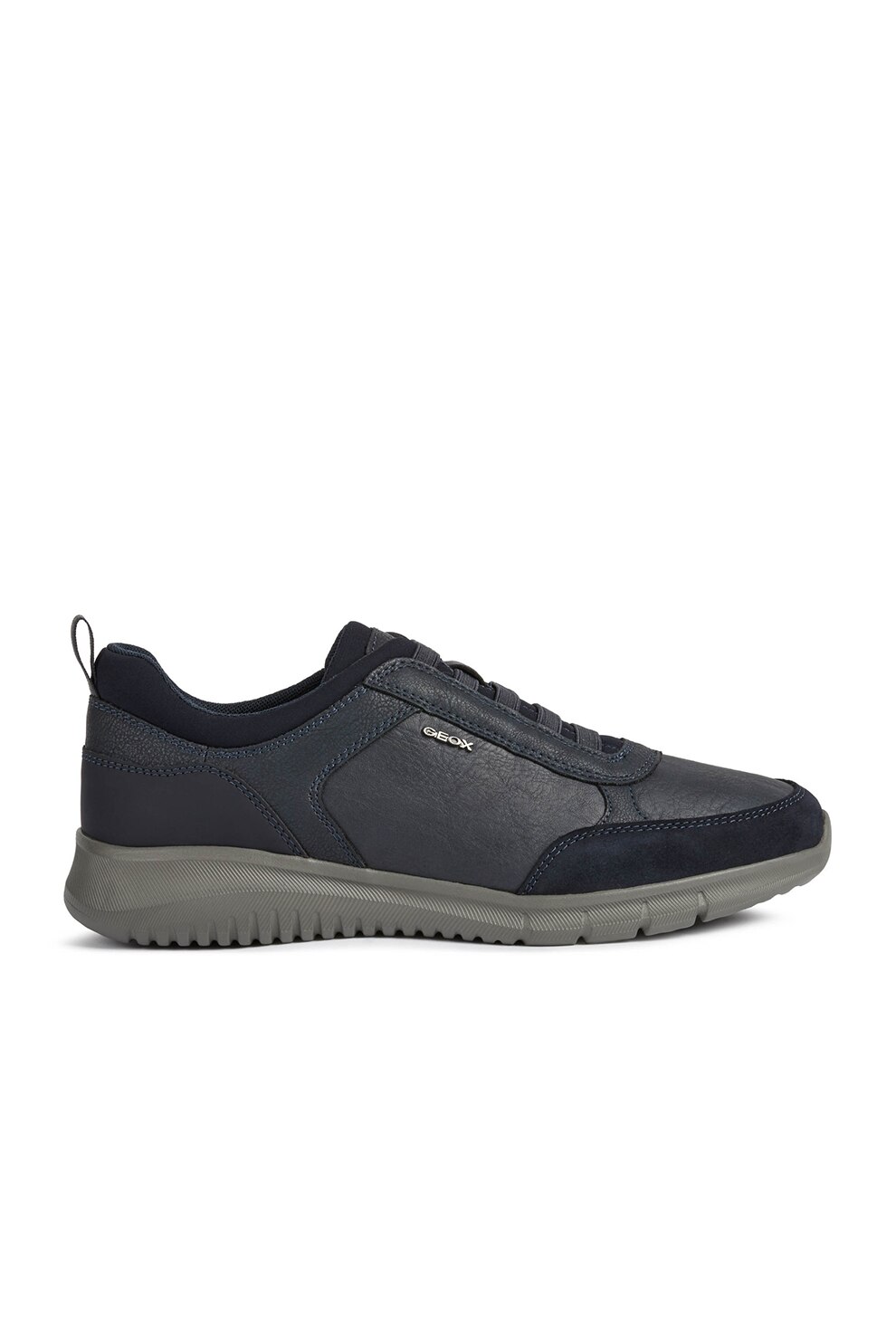 Geox, Pantofi sport cu insertii de piele intoarsa, Bleumarin