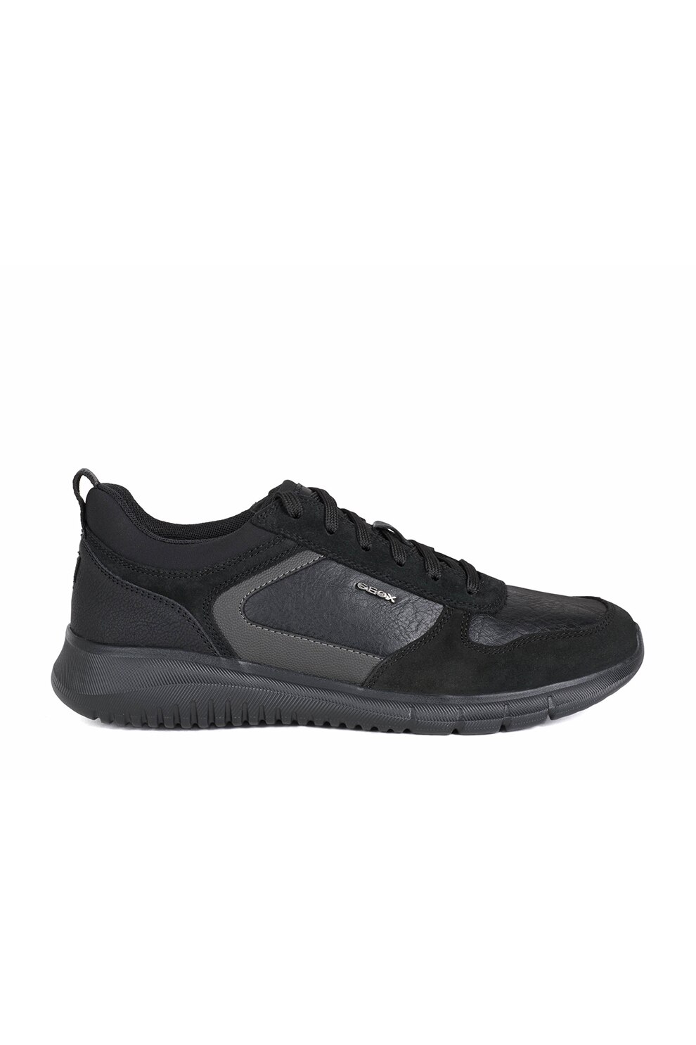 Geox, Pantofi sport cu insertii de piele intoarsa, Negru