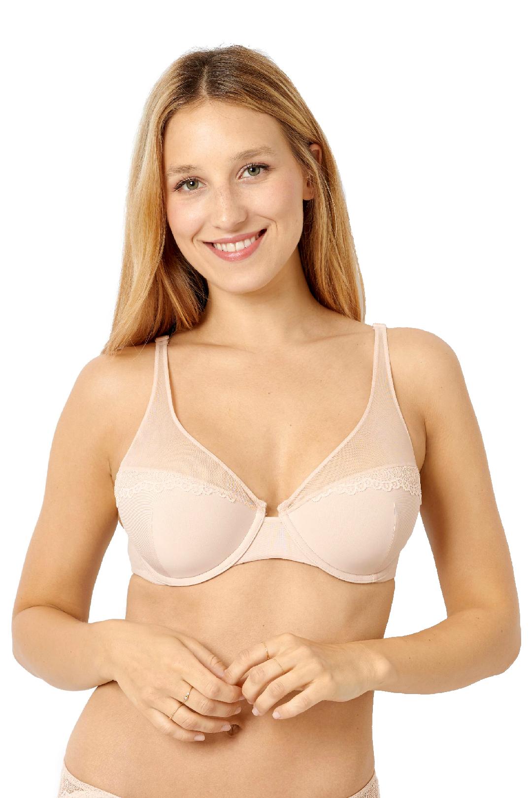 Sutien frantuzesc cu burete subtire, din microfibra si tul, Miss Premiere, Nude