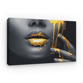 Tablou Canvas Arta Moderna - Liquid Gold on Senzual Lips, 100 x 60 cm Tablou Canvas Arta Moderna - Liquid Gold on Senzual Lips, 100 x 60 cm