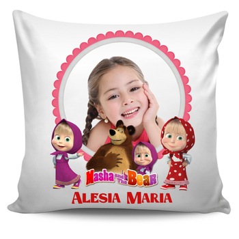 Perna personalizata Masha si Ursul cu poza si text , Aniversare , Onomastica , Ziua Copilului, 40x40 cm Perna personalizata Masha si Ursul cu poza si text , Aniversare , Onomastica , Ziua Copilului, 40x40 cm