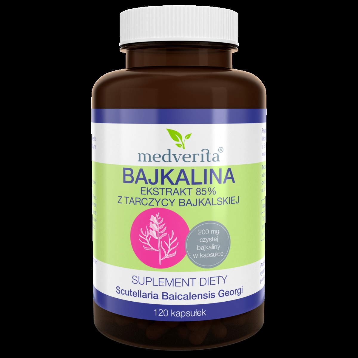 Supliment alimentar Medverita, Baikalin 85%, Extract de radacina skullcap, 120 capsule