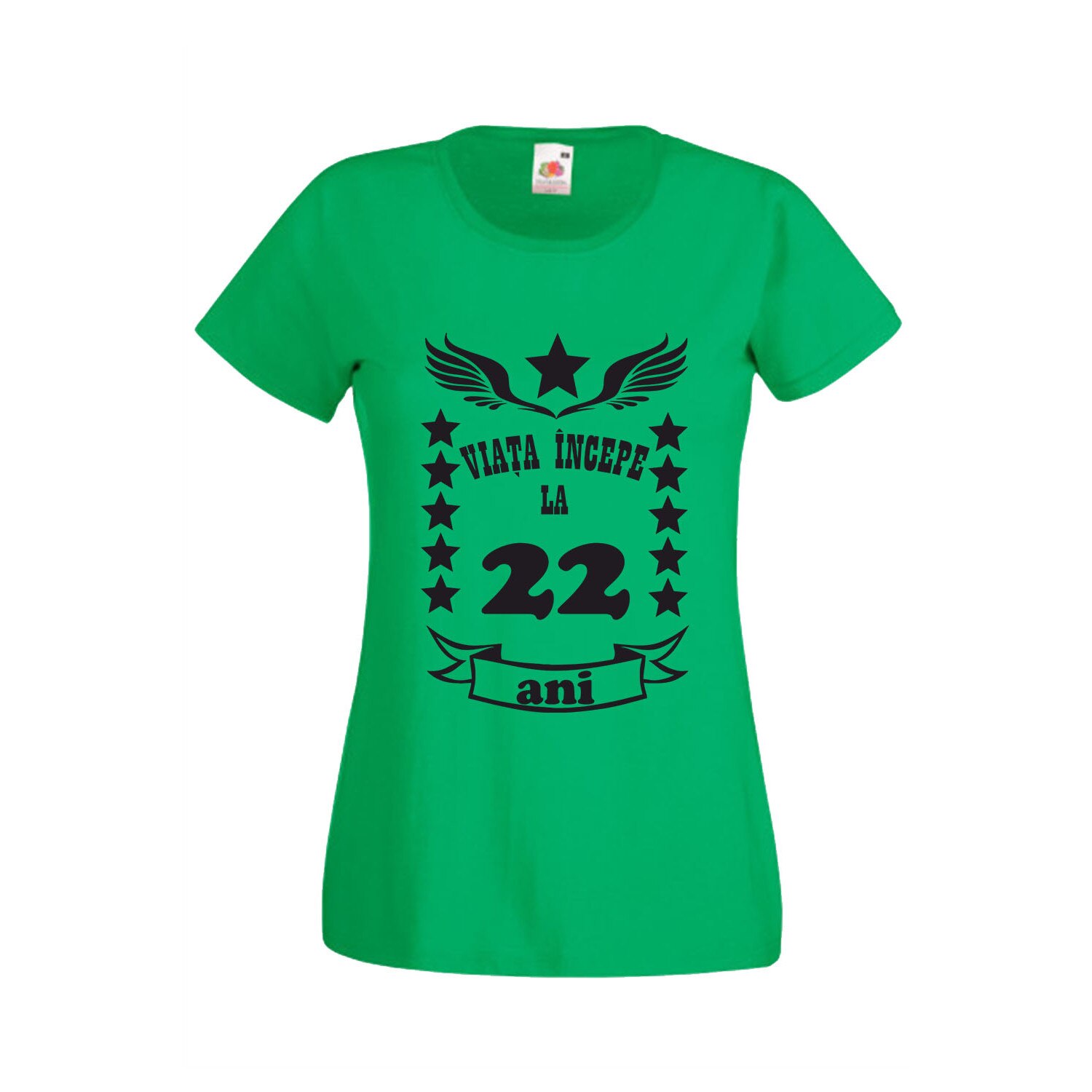 Tricou imprimeu Viata incepe la 22 ani, dama, verde, M