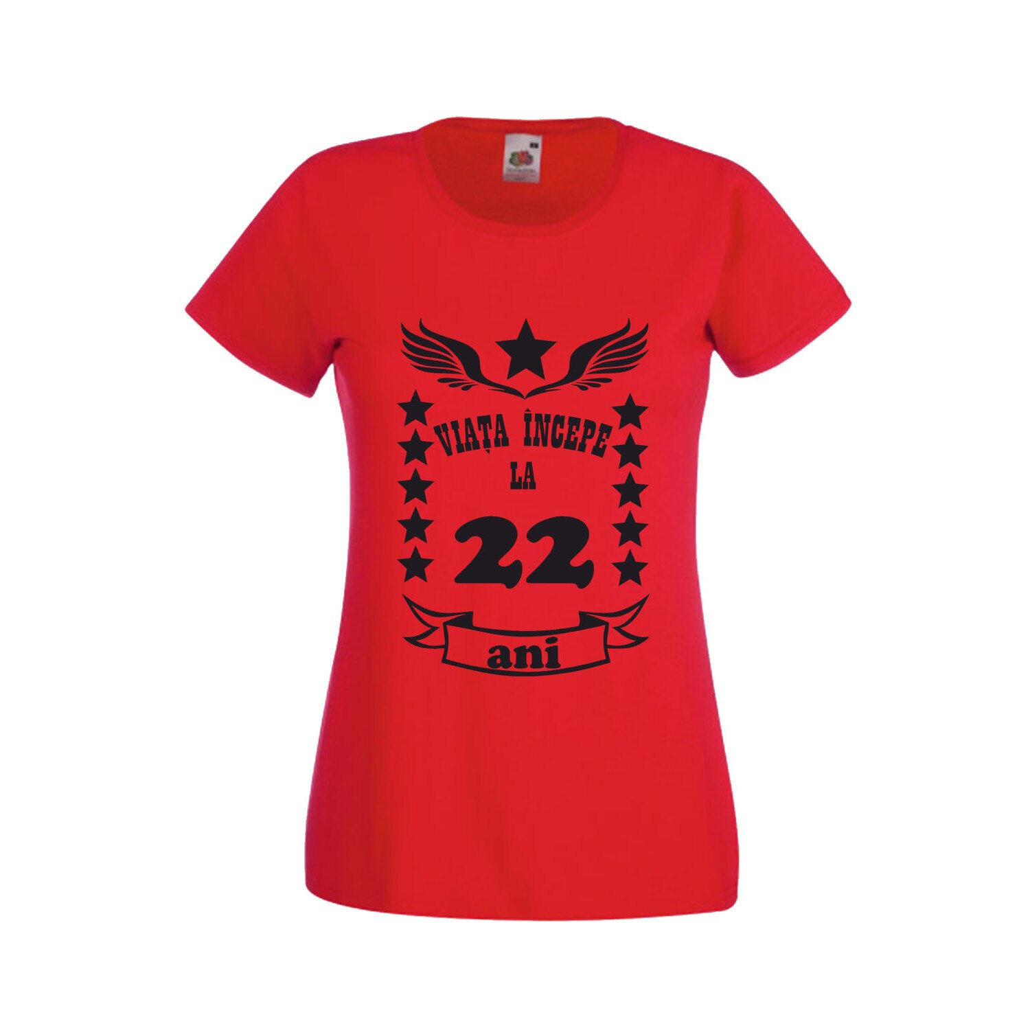 Tricou imprimeu Viata incepe la 22 ani, dama, rosu, M
