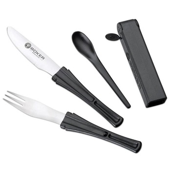 Set de tacamuri Boker Snac Pac 03BO800 cu cutii de condimente si teaca de stoacare, ultrausor 70 grame Set de tacamuri Boker Snac Pac 03BO800 cu cutii de condimente si teaca de stoacare, ultrausor 70 grame