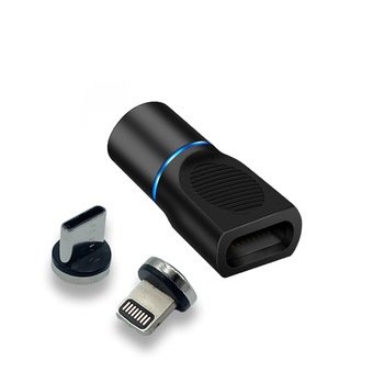 Adaptor cablu incarcare si date magnetic din micro USB in Apple Lightning, USB-C, fast charging Adaptor cablu incarcare si date magnetic din micro USB in Apple Lightning, USB-C, fast charging