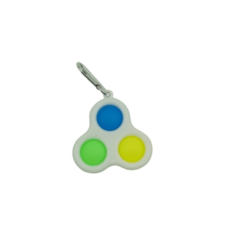 Antistressz érzékelő játék, Simple Dimple, kulcstartó típusú, háromszög, 8 cm, sokszínű, fehér