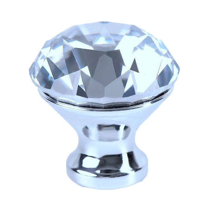 Buton maner mobila cristal cromat diamant argintiu, ∅ 30 mm
