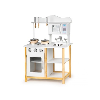 Bucatarie pentru Copii Bigshot CUBK040 din Lemn, Accesorii Incluse, 74,5x36x14cm, Alb-Maro Bucatarie pentru Copii Bigshot CUBK040 din Lemn, Accesorii Incluse, 74,5x36x14cm, Alb-Maro