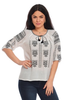 Ie Traditionala Romaneasca, maneca medie, Dress To Impress, Alb Ie Traditionala Romaneasca, maneca medie, Dress To Impress, Alb