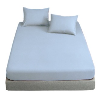 Set lenjerie 2 piese, Metru Patrat, format din cearceaf de pat cu elastic si 1 fata perna, de culoare albastru deschis, bleu, uni, pentru saltea de 90/200 Set lenjerie 2 piese, Metru Patrat, format din cearceaf de pat cu elastic si 1 fata perna, de culoare albastru deschis, bleu, uni, pentru saltea de 90/200