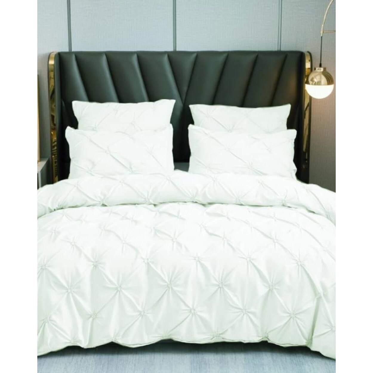 Set Lenjerie de Pat din Finet Superior, 6 Piese, Pat 2 Persoane, Crem
