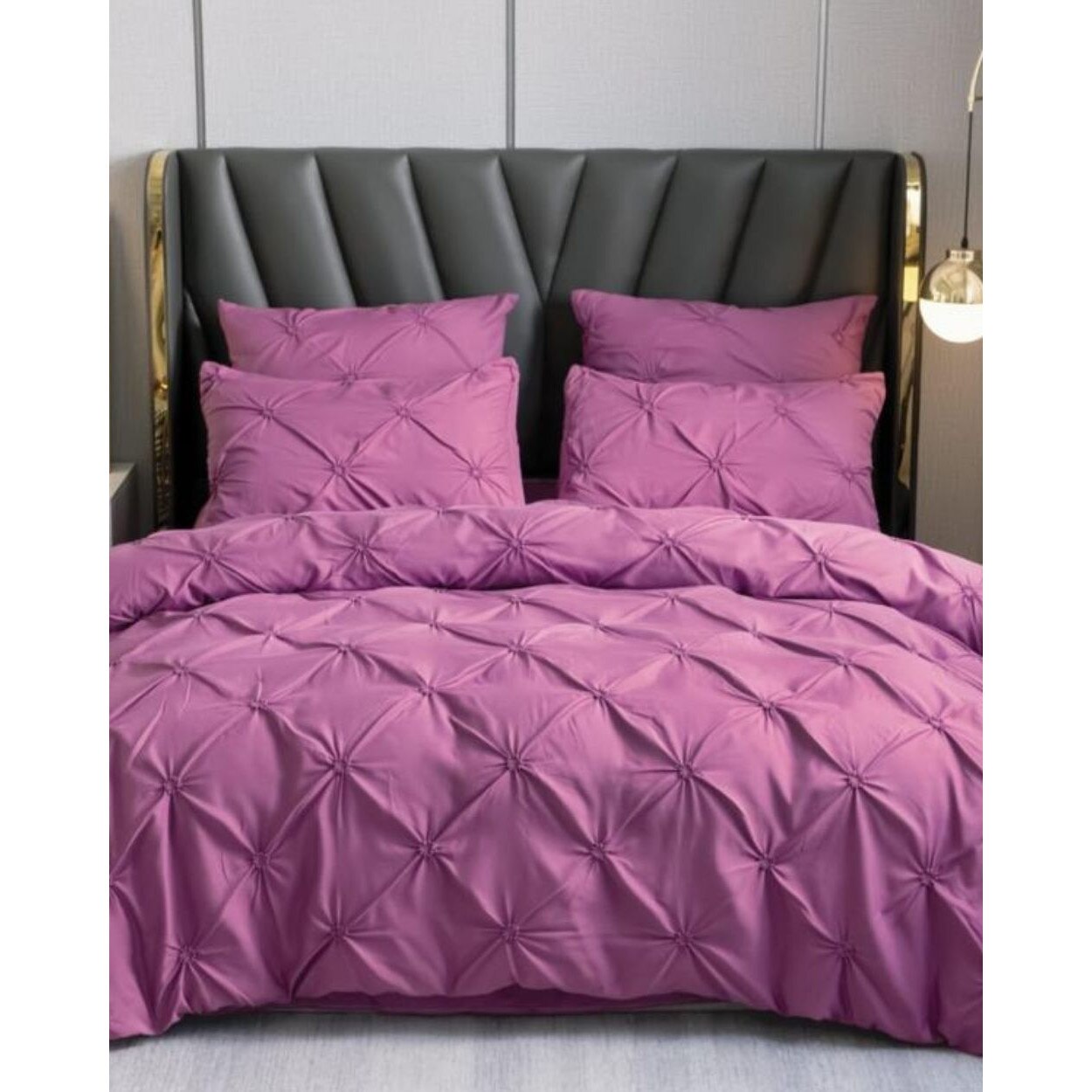 Set Lenjerie de Pat din Finet Superior, 6 Piese, Pat 2 Persoane, Lila