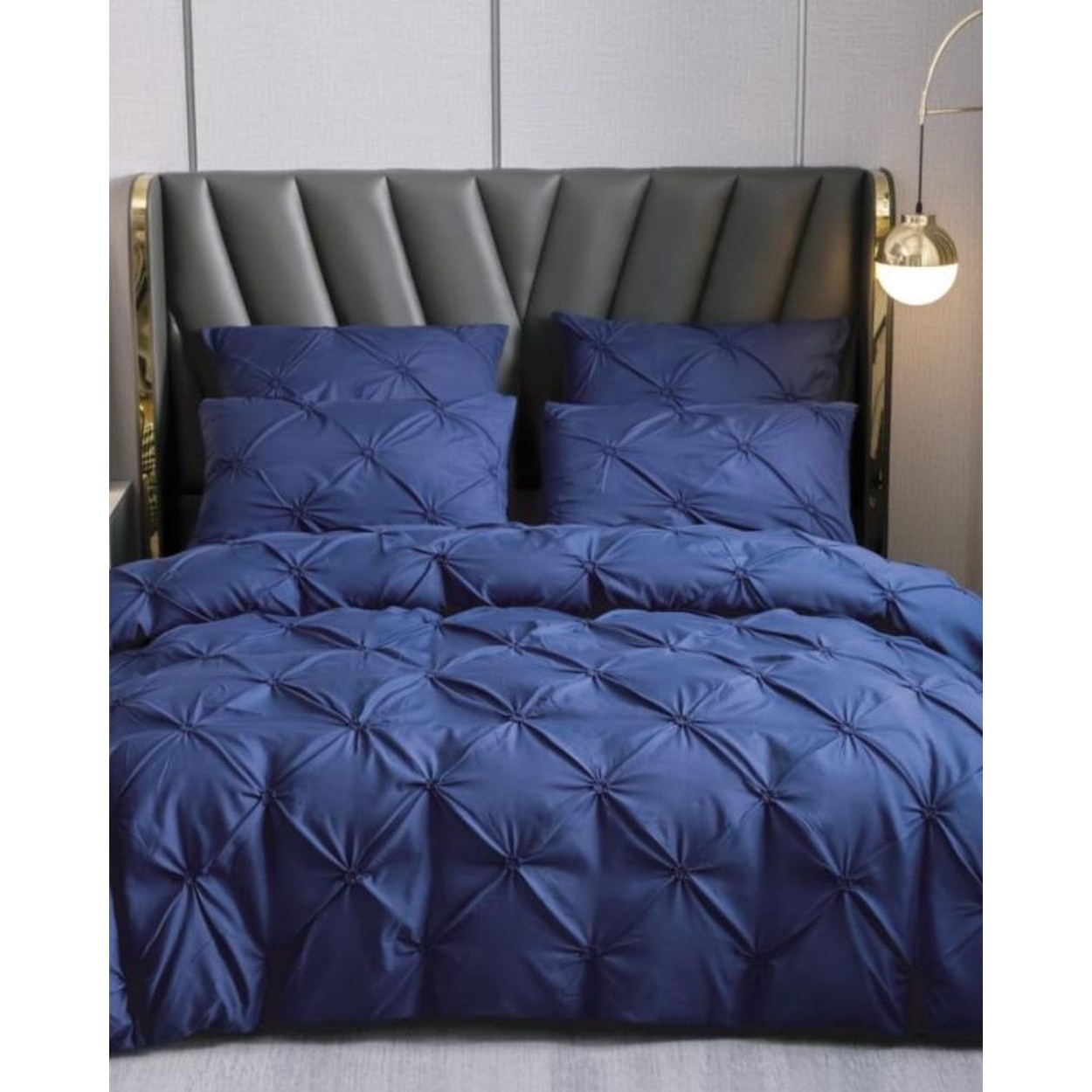 Set Lenjerie de Pat din Finet Superior, 6 Piese, Pat 2 Persoane, Albastru Inchis