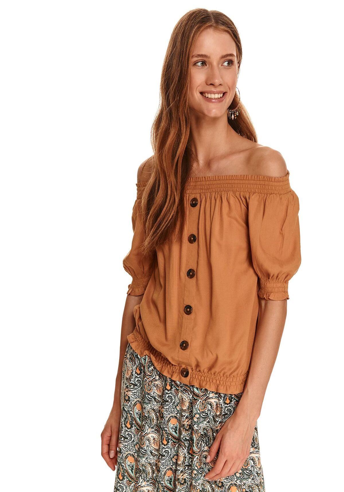 Bluza dama cu maneci scurte, TOP SECRET, SBK2738, Maro